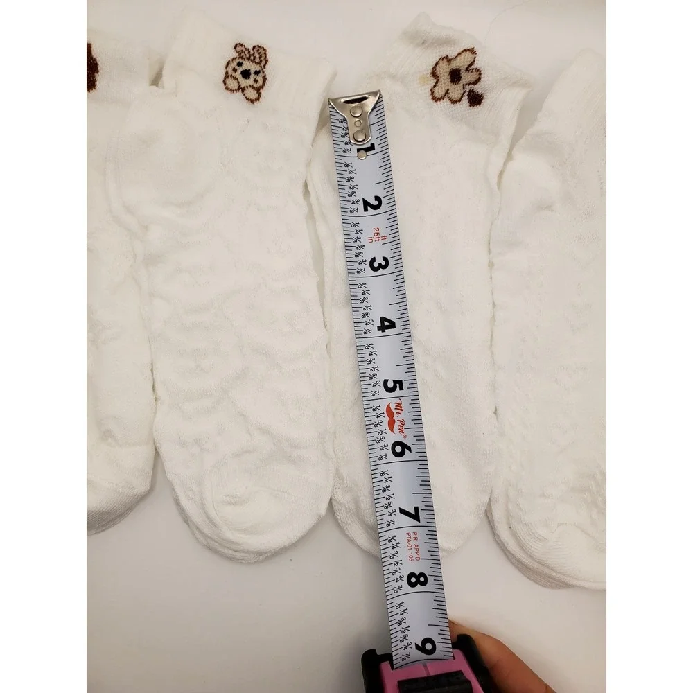 New - Set of 5 Pairs - Cute Embroidered White Ankle Socks